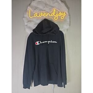 Champion Black Hoodie Sweatshirt Mens Medium Long Athletic Athleisure Sporty